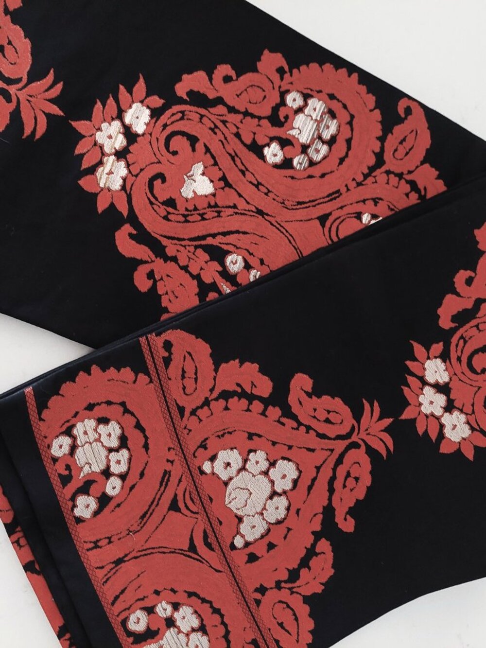 Vintage Fukuro Rotutso Obi Japanese Kimono Belt Jacquard Hosoge Paisley